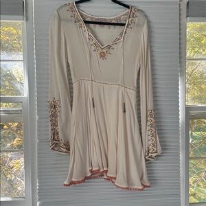 Boho Embroidered Cream Dress